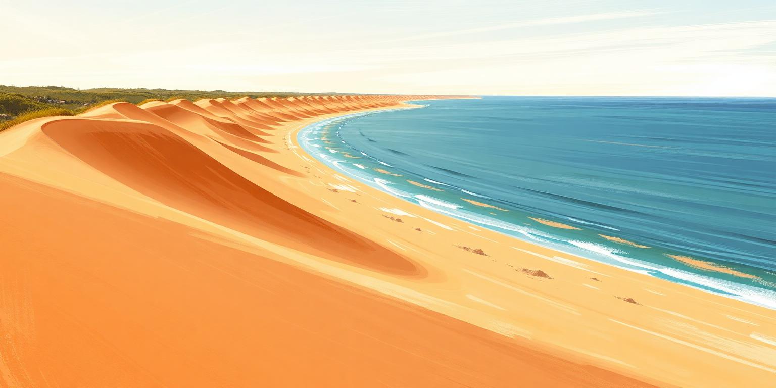 Illustration of the Silver Lake sand dunes sweeping down to the Lake Michigan shoreline